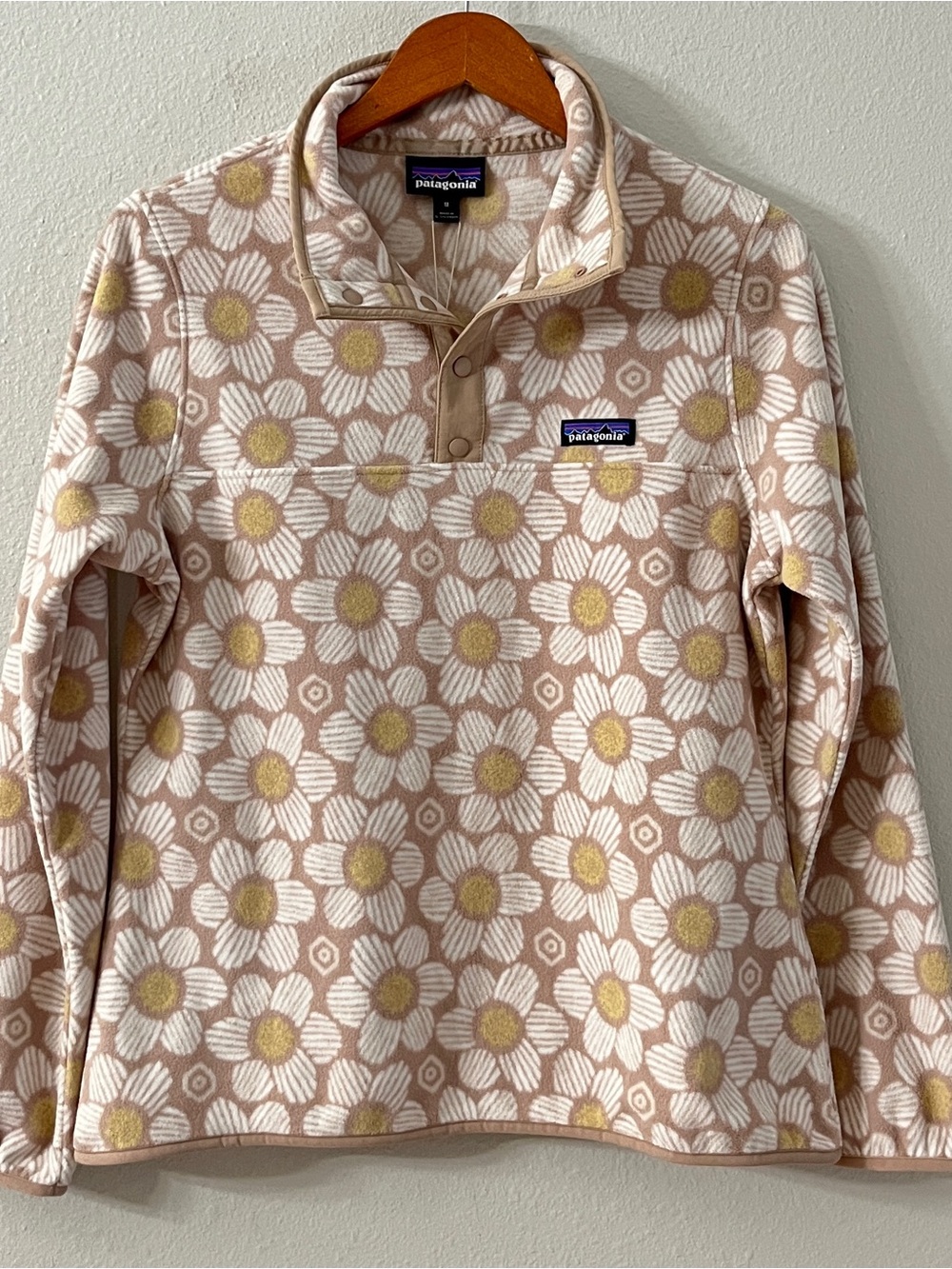 NWT Patagonia Floral Snap-T Fleece Pullover Natural Poppy Burst